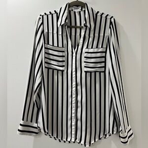 Ships 4 Free! Express Portofino button down shirt. Sz L Black white striped. EUC